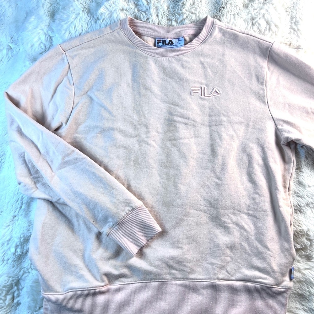 Fila Women Crewneck Sweatshir Peach Pink Embroidered Logo Side Pocket Size S A22